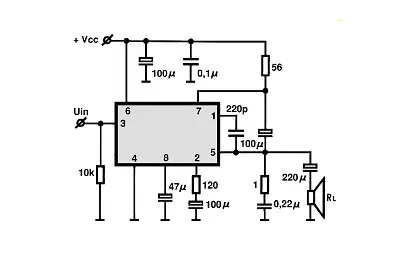 TBA820M II electronic component with associated schematic circuit diagram